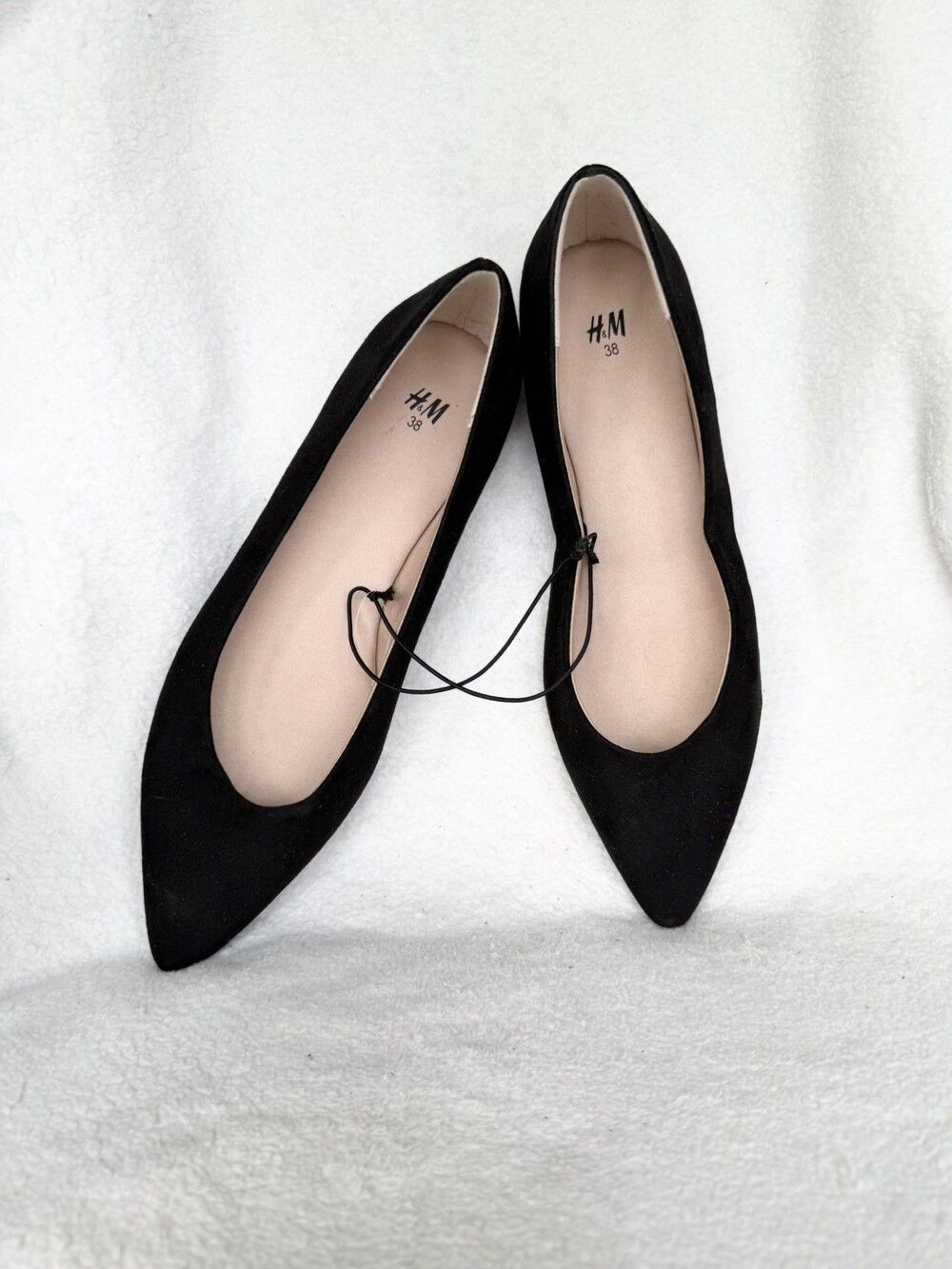 H&M Womans Pointed Flats Black Suede 7New